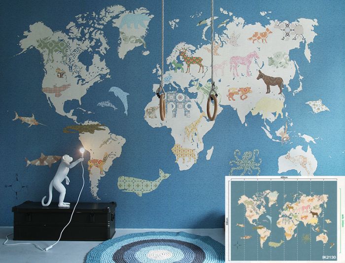 Behang XXL wereldkaart kinderkamer jongenskamer Inke behangwinkel - Retro Baby Shop
